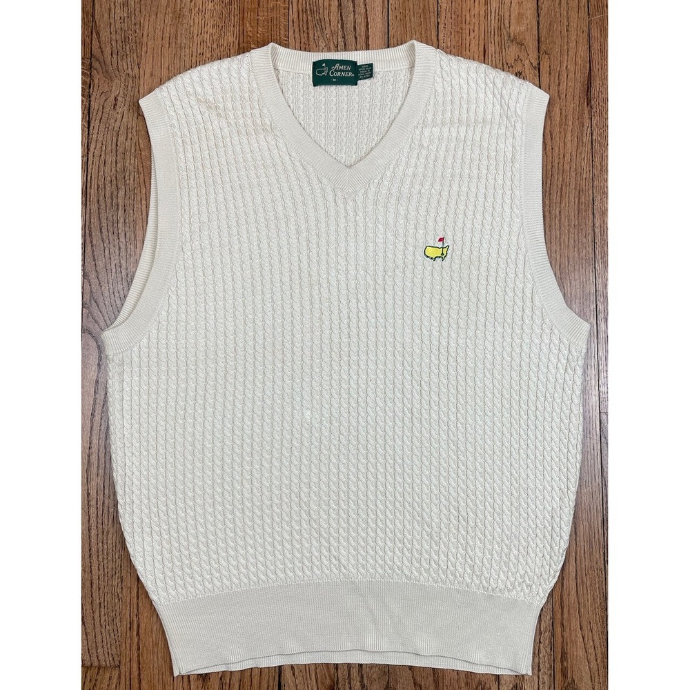 Amen Corner Masters Golf Sleeveless Sweater Vest Beige 100% Silk Mens Sz Medium